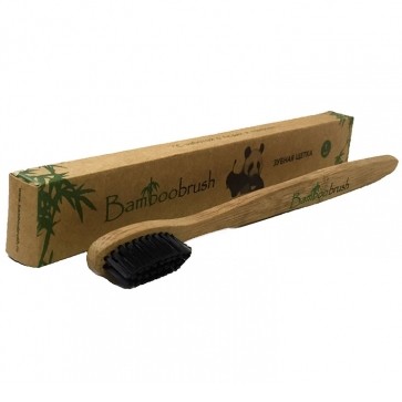 Зубная щетка Bamboobrush Из бамбука (угольная, средняя жесткость). Щетинки не более 0,15 мм. Не рекомендуется детям младше 14 лет.