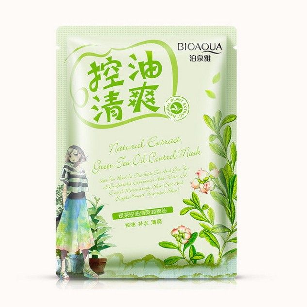 Маска Natural Extract Green Tea Oil Control Маска тканевая от Bioaqua станет помощником в уходе за проблемной кожей лица, склонной к жирности и появлению акне.